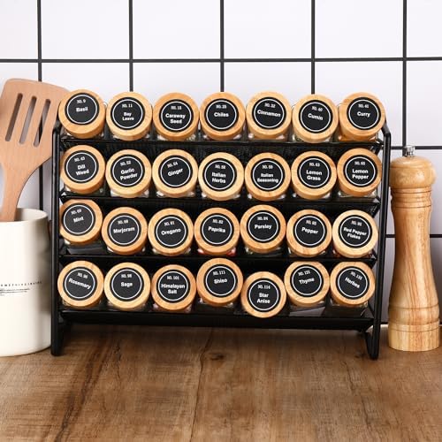 DIMBRAH Spice Jars with Label 24Pcs,Seasoning Containers,Glass Spice Jars with Bamboo Lids,Kitchen Essentials,Spices Container Set,Kitchen Set,Seasoning Organizer,A total of 96 oz - Image 5
