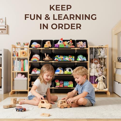Toy Storage Organizer with Bookshelf and Stuffed Animal Storage - Kids Playroom Organization with 3 Shelves and 16 Bins - Toddler Living Room Toy Box for Collections - Nursery Bedroom Decor Essential - Image 2