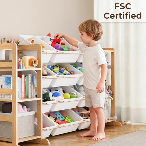 Toy Storage Organizer with Bookshelf and Stuffed Animal Storage - Kids Playroom Organization with 3 Shelves and 16 Bins - Living Room Box for Collections - Nursery Bedroom Decor Essential - Image 6