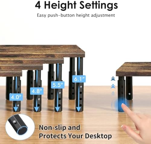 OPNICE Adjustable Monitor Stand Riser for Desk, Wood Computer & Laptop Stand, Desk Organizers and Accessories, Office Desk Accessories & Workspace Organizer for Home Office Supplies, Brown 2-Pack - Image 2