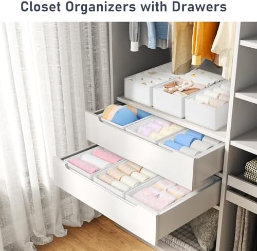 DIMJ Drawer Organizer Clothes - Underwear Organizer Small Sock Organizer Box Dresser Organizer,Drawer Dividers for Baby Clothes,Bra,Socks, Belt, Tie, Set of 9,White - Image 3