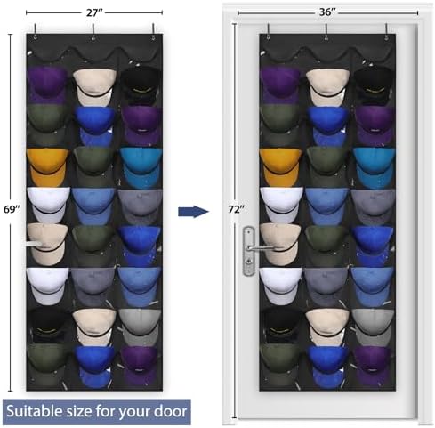 Dofilachy Hat Rack - Hat Organizer - Hat Racks for Baseball Caps, Visible Hat Holder - Baseball Rack for Wall Door with 3 Hooks, 27 Deep Pockets - Image 4