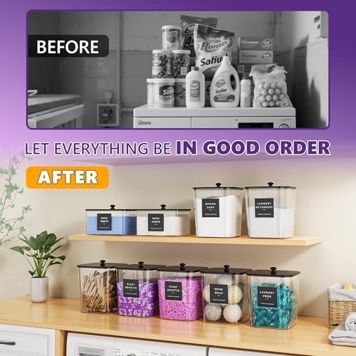 4 Pack Laundry Pods Container, Clear Laundry Room Organization Containers Essentials, Large Detergent Powder Storage Containers Black Wooden Lids & Labels Signs, Home Acrylic Laundry Pods Holder - Image 5