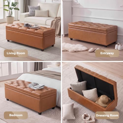 Mangodan 43 Inch Storage Ottoman, Tufted Ottoman with Storage - Image 4