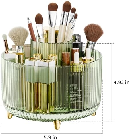 fanado 360° Rotate Makeup Brush Holder Organizer, Makeup Organizers Countertop, Makeup organization and Skincare Storage for Vanity, Desktop, Bathroom (Clear Green) - Image 4
