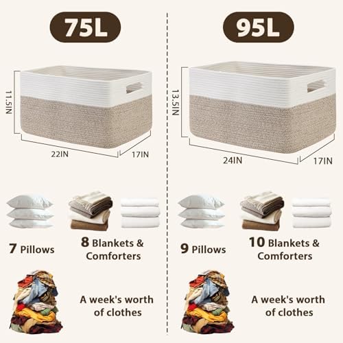 Optish 95L Large Woven Blanket Basket, Storage Basket with Handles - Image 3