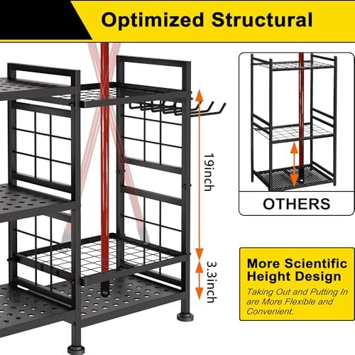 GIOTORENT 6 Tier Garden Tool Organizer, Garage Storage and Organization, Metal Yard Tools Storage Rack, Heavy Duty Garden Tool Organizer for Garage, Yard, Patio, Shed, Indoors and Outdoors, Black - Image 6