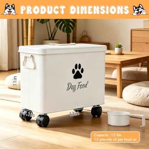 Metal Dog Food Storage Container With Lid 13lb, White Airtight Dog food Bin - Image 2