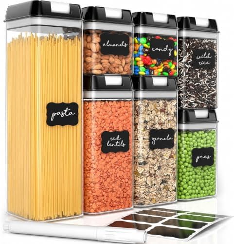 Simply Gourmet Airtight Food Storage Containers with Lids – 7 Piece Assorted Size Kitchen Pantry Organization Set, BPA-Free Clear Plastic, Stackable Containers for Cereal, Flour, Sugar, Rice, Snacks by SimplyGourmet
