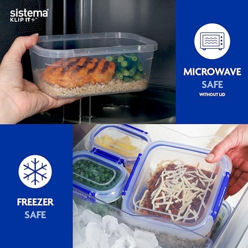 Sistema KLIP IT+ 3.35L Rectangle Food Storage Containers (3-Pack), Stackable & Airtight Food Boxes with Lids, Dishwasher, Freezer, & Microwave-Safe, BPA-Free, School Lunch Boxes - Image 5