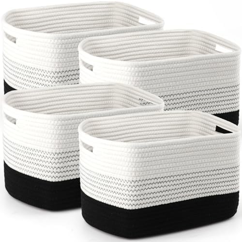 4 Pack Storage Baskets for Organizing, 13''Lx11''Wx8''H Woven Baskets for Storage Toys, Towels, Books, and Clothes, Cotton Rope Basket for Shelves with Handle by Unknown