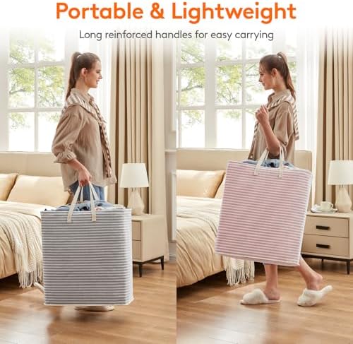 Lifewit 100L Large Laundry Baskets, Laundry Hampers Bags, 2 Pack, Grey&Pink - Image 5