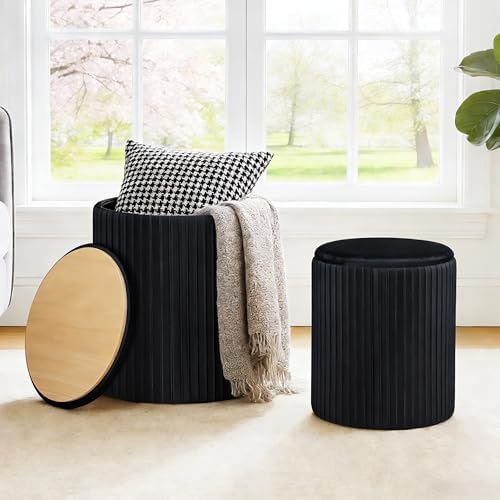 DUMOS Round Ottomans with Storage Set of 2, Vanity Stool, Foot Stool by DumosLifestyle