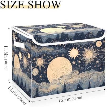 Stars and Moon Storage Bins with Lids and Carrying Handle,Foldable Storage Boxes Organizer Containers Baskets Cube with Cover for Home Bedroom Closet Office - Image 3