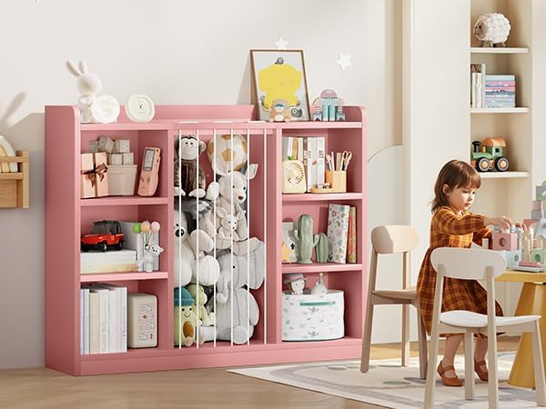 ONBRILL 2-in-1 Toy Storage Organizer with Stuffed Animal Storage, Pink - Image 2
