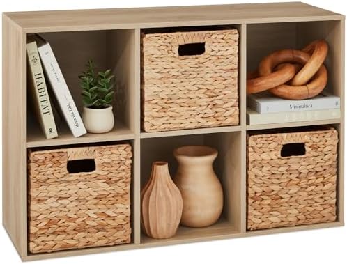 Best Choice Products 6-Cube Storage Organizer, 11in Shelf Opening, Bookcase, Display Shelf, Customizable w/ 3 Removable Back Panels – Light Oak by BestChoiceProducts