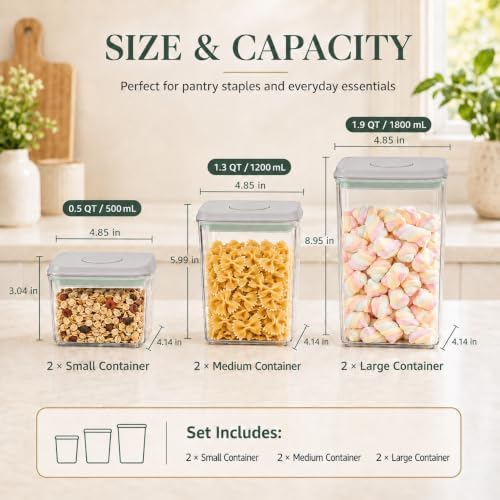 6-Piece Airtight Food Storage Containers, Clear Stackable Pop Lid - Image 6