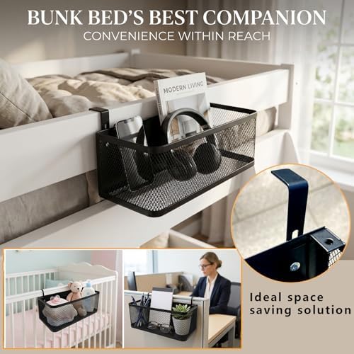 Bedside Caddy Shelf with Hook, Bed Shelf Organizer for Bunk Bed, Office Cubicle, Dorm Room, Holder for Phone, Snacks, Books (Black, 11*4.9*3.9 inch) - Image 6
