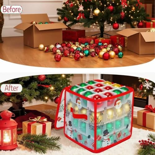 Christmas Ornament Storage Box, Christmas Tree Ornament Organizer, Hard Plastic Storage Container with Dividers, Clear Design Waterproof Case for 3" Seasons Balls (Red) - Image 4