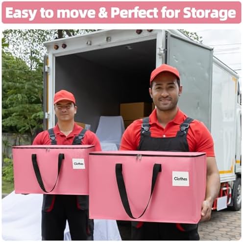 6 Pack Extra Large Heavy Duty Moving Bags with Reinforced Zipper & Wide Carrying Handles, Durable Storage Totes for Clothes Packing, College Dorm, Travel & Home Organization, Pink - Image 4