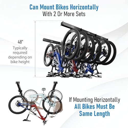 USA Based Ceiling Bike Rack Garage Storage Mount, Bicycle Hanger For Up To 6 Bikes, Sliding 51" Heavy Duty Hook Racks With Padded Hanging Mounts, Hooks Hangers (Black, 1 Rail - 2 Hooks) - Image 4