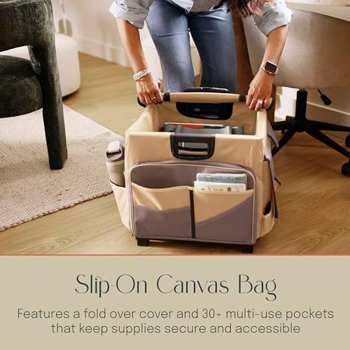 Folding Mobile Utility Cart, Canvas Organizer Bag, Chocolate/Sand - Image 4