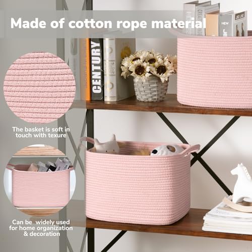 Goodpick Woven Storage Basket for Shelves, 13" x 10" x 9", Pink - Image 4