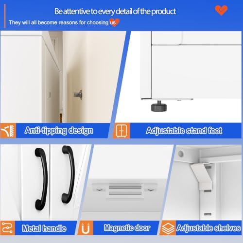 GAIOUS 71" Tall Kitchen Pantry Cabinet,White Cupboard,Metal Storage Cabinet - Image 5
