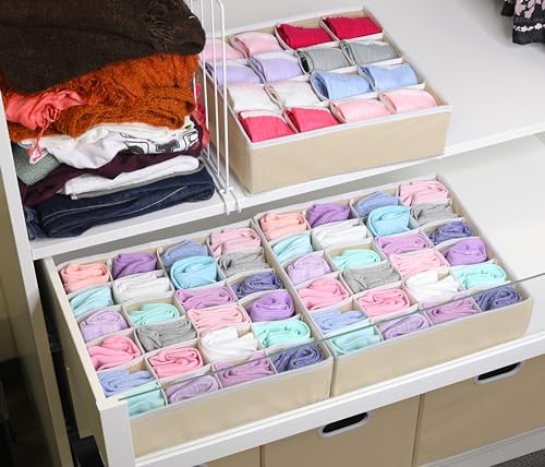 Simple Houseware Sock Drawer Organizer, 3 Pack, Beige - Image 4