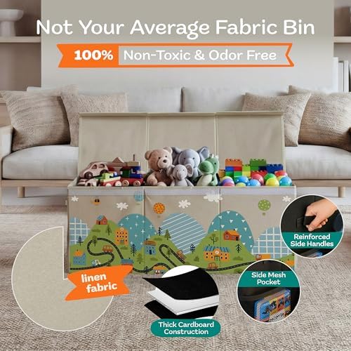 SoftOwl Extra Large Toy Storage Organizer with Lid - Sturdy, Collapsible Toy Chest Storage Box with Cute Design - Toys Bin with Dividers for Kids, Boys, Girls, Nursery, Bedroom, Play room 37"x16"x14" - Image 4