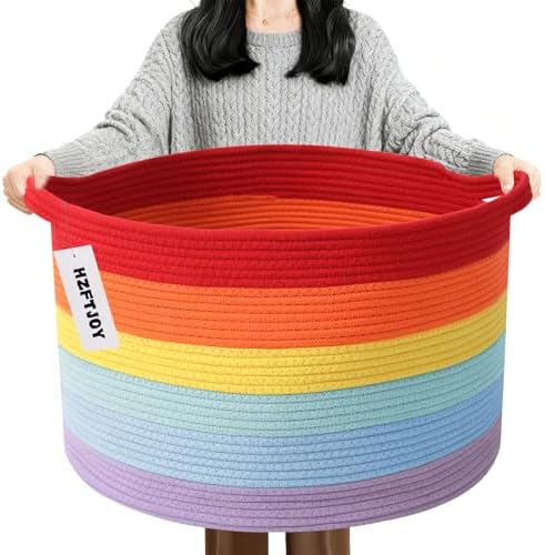 90L Large Blanket Basket,Rope Woven Laundry Basket-Rainbow by HZFTJOY