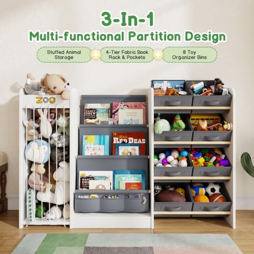 Kids Toy Organizer with Bookshelf & Stuffed Animal Storage, 51'', White - Image 3