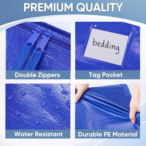 TICONN 48 Pack Extra Large Moving Bags Heavy Duty with Zippers & Carrying Handles, Durable Storage Bags Moving Boxes for Closet Organizers and Storage (48 Pack, Blue) - Image 5