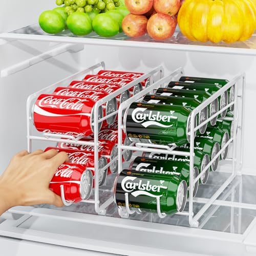 Canyave Soda Can Organizer Storage Rack, 2 Pack Stackable Beverage Soda Can Dispenser Organizer Holder for Refrigerator, Cabinet, Pantry (White) - Image 4