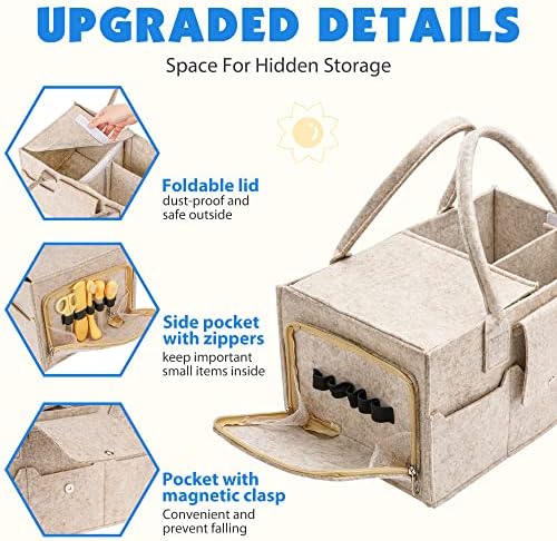 Maliton Felt Diaper Caddy Organizer with Lid - Large, Khaki - Image 4