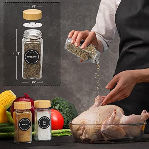 NETANY 24 Pcs Glass Spice Jars with Bamboo Lids, 4 oz Glass Jars with Minimalist Farmhouse Spice Labels Stickers, Collapsible Funnel, Seasoning Storage Bottles for Spice Rack, Cabinet, Drawer - Image 3