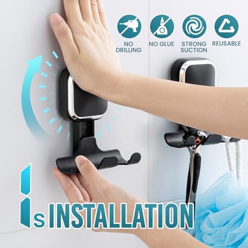 TAILI Powerful Suction Cup Razor Holder for Shower Wall 2 Pack, Black - Image 2