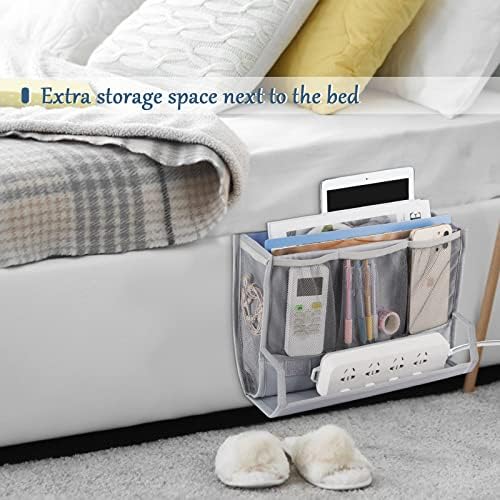 Bedside Caddy Organizer for Dorm Bed Rails with 7 Pockets, Gray - Image 3