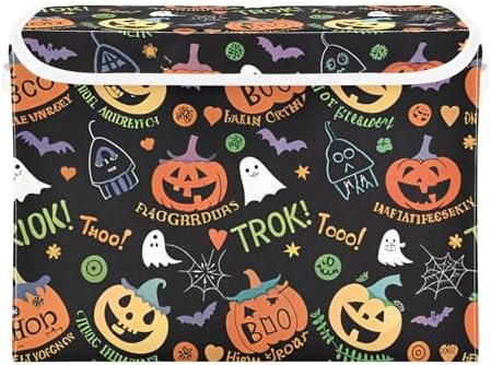 Halloween Ghost Pumpkin Ghosts Storage Bins with Lids and Carrying Handle,Foldable Storage Boxes Organizer Containers Baskets Cube with Cover for Home Bedroom Closet Office by LLCxigua