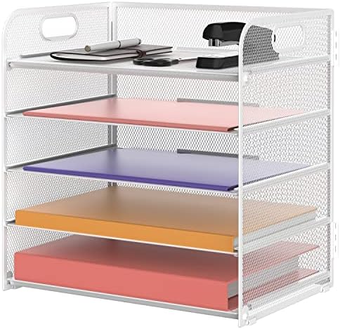 Supeasy 5 Trays Paper Organizer Letter Tray with Handle-Mesh Desk File Holders, Paper Sorter Desk Organizer for Office, Home, Classroom or School, White by SUPEASY