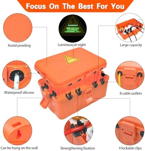 Hrensaw Large Outdoor Electrical Box(12.5x8.5x5inch),IP54 Waterproof Outdoor Outlet Covers,Weatherproof Extension Cord Covers Protect Outlet,Plug,Timer,Power Strip,Holiday Light,Orange - Image 2