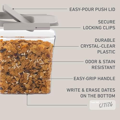 Bentgo Pantry - 6-Piece Airtight Cereal Containers, Easy Push & Pour Lid, Stackable & Clear BPA-Free Storage, Locking Lids for Freshness – Ideal for Kitchen & Pantry Organization (White Stone) - Image 5