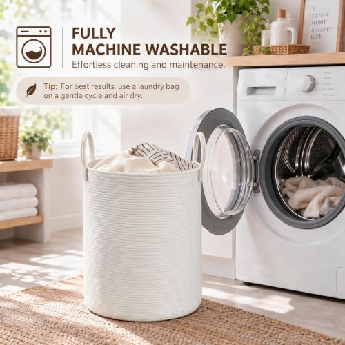 JMvicyroam 100L Cotton Rope Laundry Basket Hamper, White - Image 5