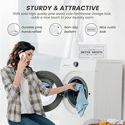 Farmhouse Dryer Sheet Holder with Lid - Rustic Dryer Sheet Dispenser Laundry Room Decor Accessory, White - Image 2