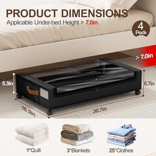 LAMU Under Bed Storage with Wheels, 4Pack Underbed Storage Containers,Black - Image 2