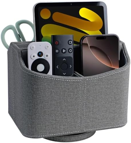 LAMOTI Remote Control Holder, 360° Rotating PU Leather Desk Organizer by LaMOTI