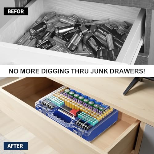 Tututry Battery Organizer Storage Holder Box Case with Tester, Ultra-Large 262+ Batteries Container with Double-Sided, Holds AA AAA 4A 23A C D Cell 9V 3V Lithium 4LR44 CR3 CR123A 18650 (Blue) - Image 6
