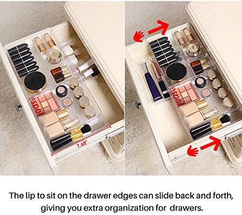 Oubonun Expandable Shallow Vanity Plastic Makeup Drawer Organizers, 2 Pack - Image 3