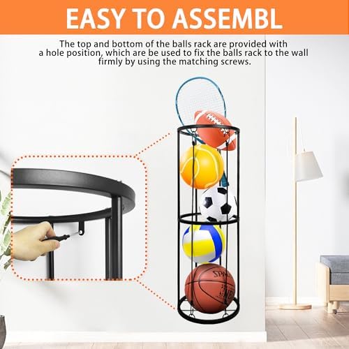 Garage Ball Storage Rack, Wall-Mounted Basketball Holder, Vertical Ball Rack for Soccer Volleyball Football Basketball, Space-Saving Sports Ball Storage Organizer for Garage & Home - Image 5