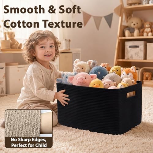 Optish 75L Large Woven Blanket Basket, Storage Basket with Handles, Black - Image 4